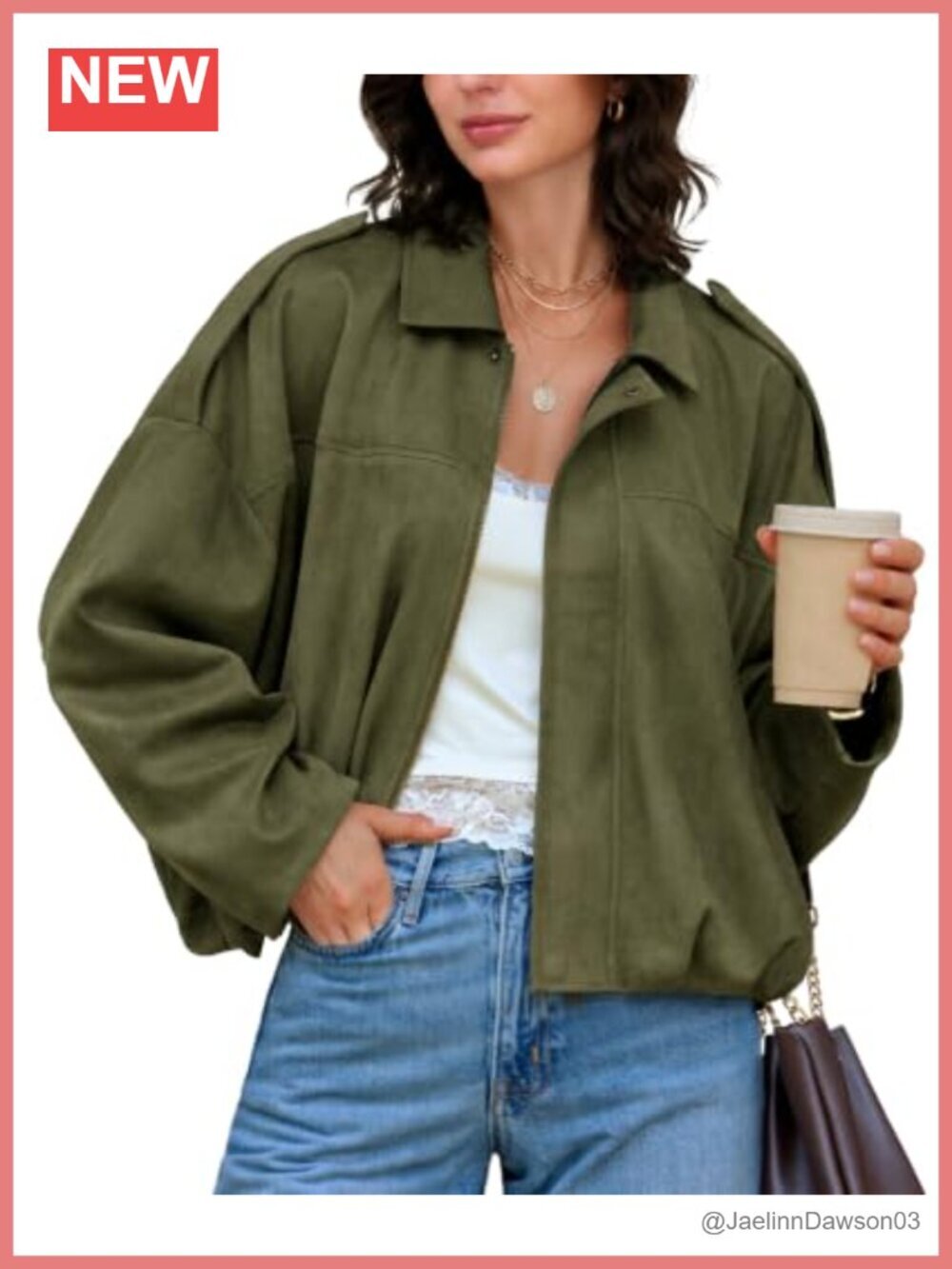 Faux Suede Bomber Jacket Oversized Zip Up Cropped Coat